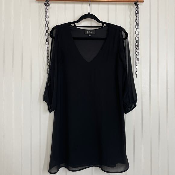 Lulus Womens Shifting Dears Black Long Sleeve V-Neck Mini Dress Size Small - Picture 2 of 7